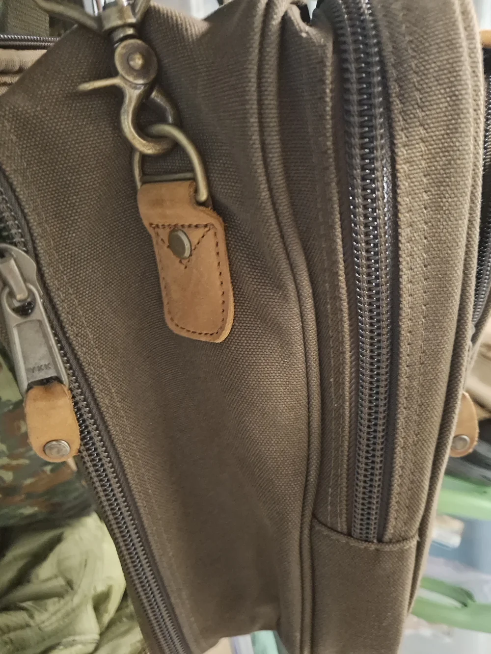 Cabela's Brown Leather & Olive Canvas Messenger Bag